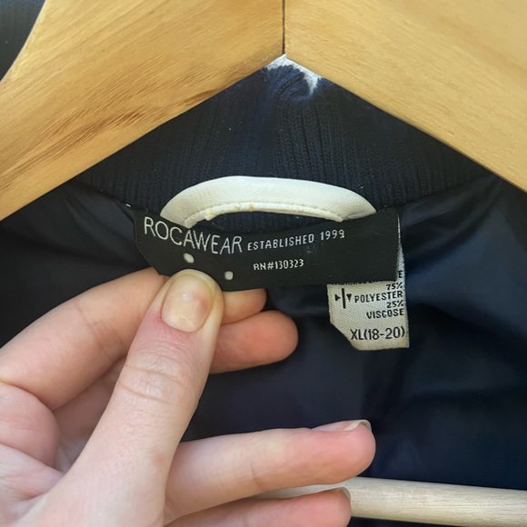 Rocawear ROC Rebel League Embroidered Contrast Varsity Jacket Navy White Size XL - Picture 14 of 16